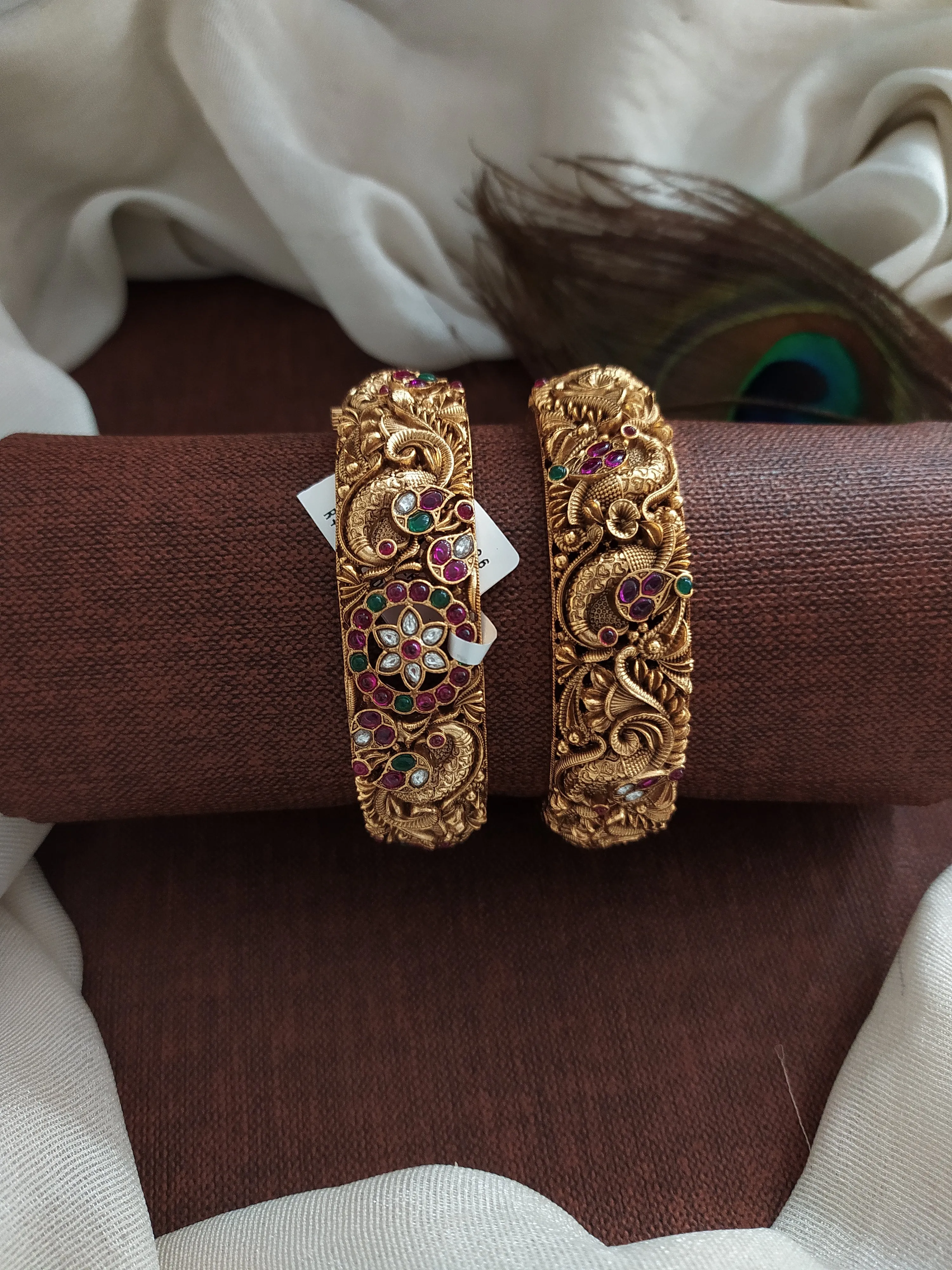 Enchanting Elegance With Peacock Design Matt Finish Antique Screw Kada
