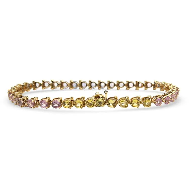 Estate 14k Yellow Gold "Rainbow" Sapphire Line Bracelet
