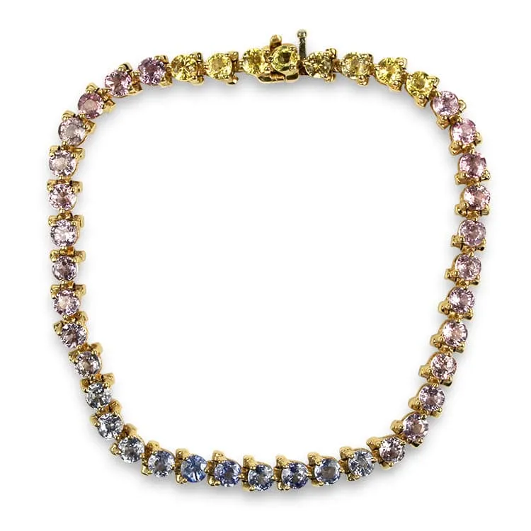 Estate 14k Yellow Gold "Rainbow" Sapphire Line Bracelet