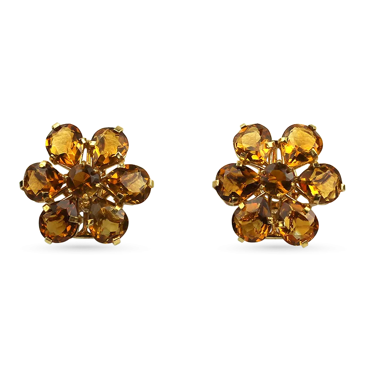 Estate 18k Yellow Gold Floral Citrine Stud Earrings