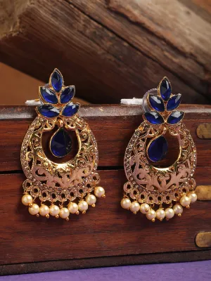 Exclusive Blue & Gold Floral Design Brass Drop Earring - Anikas Creation