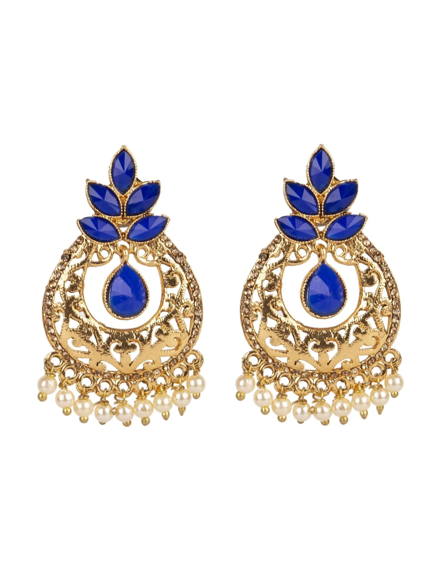 Exclusive Blue & Gold Floral Design Brass Drop Earring - Anikas Creation
