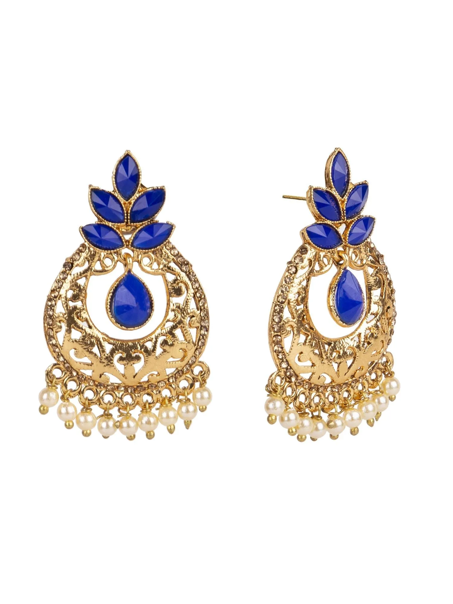 Exclusive Blue & Gold Floral Design Brass Drop Earring - Anikas Creation