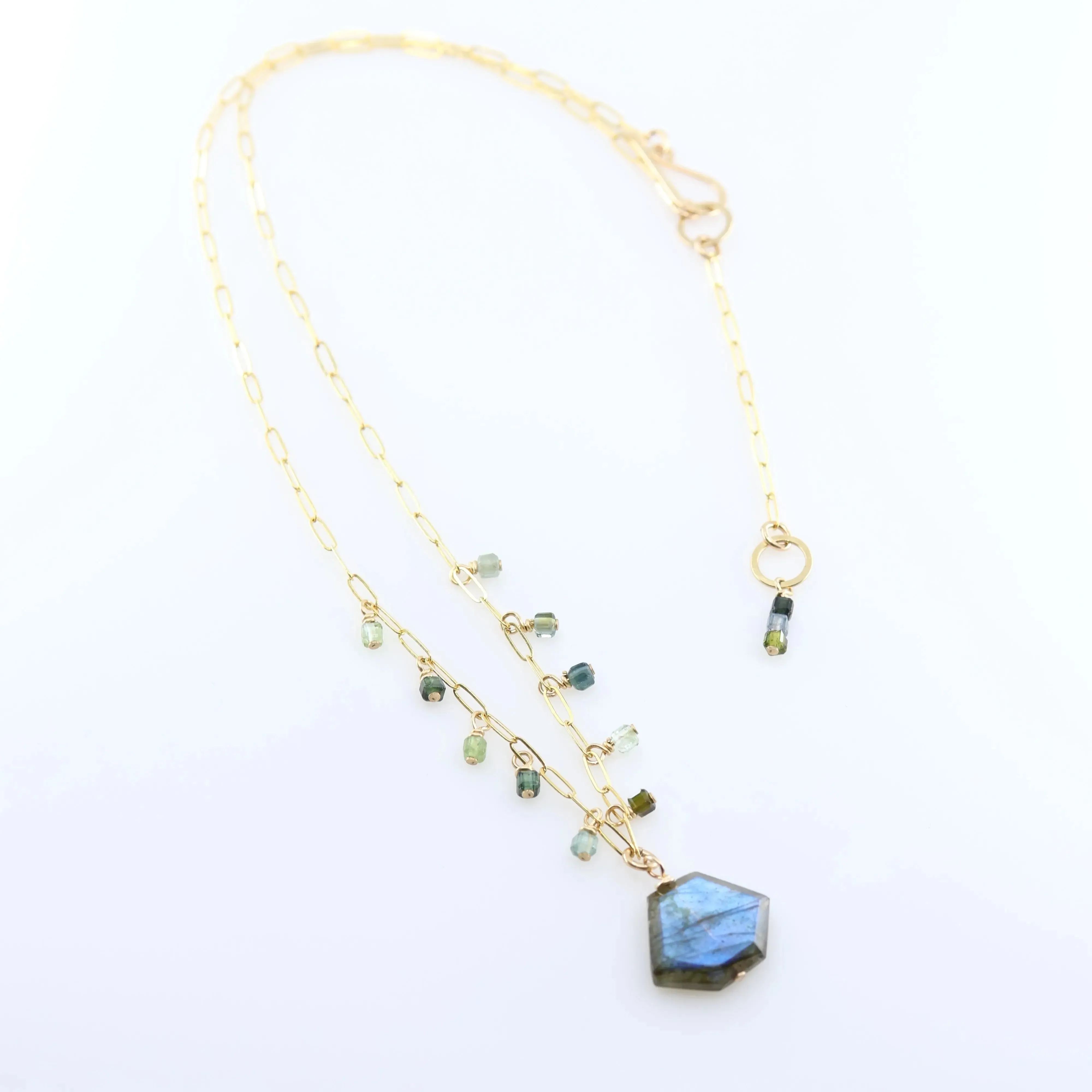 Faceted Labradorite Slab and Green Tourmaline Necklace
