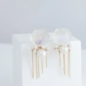Fairy moonstone and pearl earrings with chains