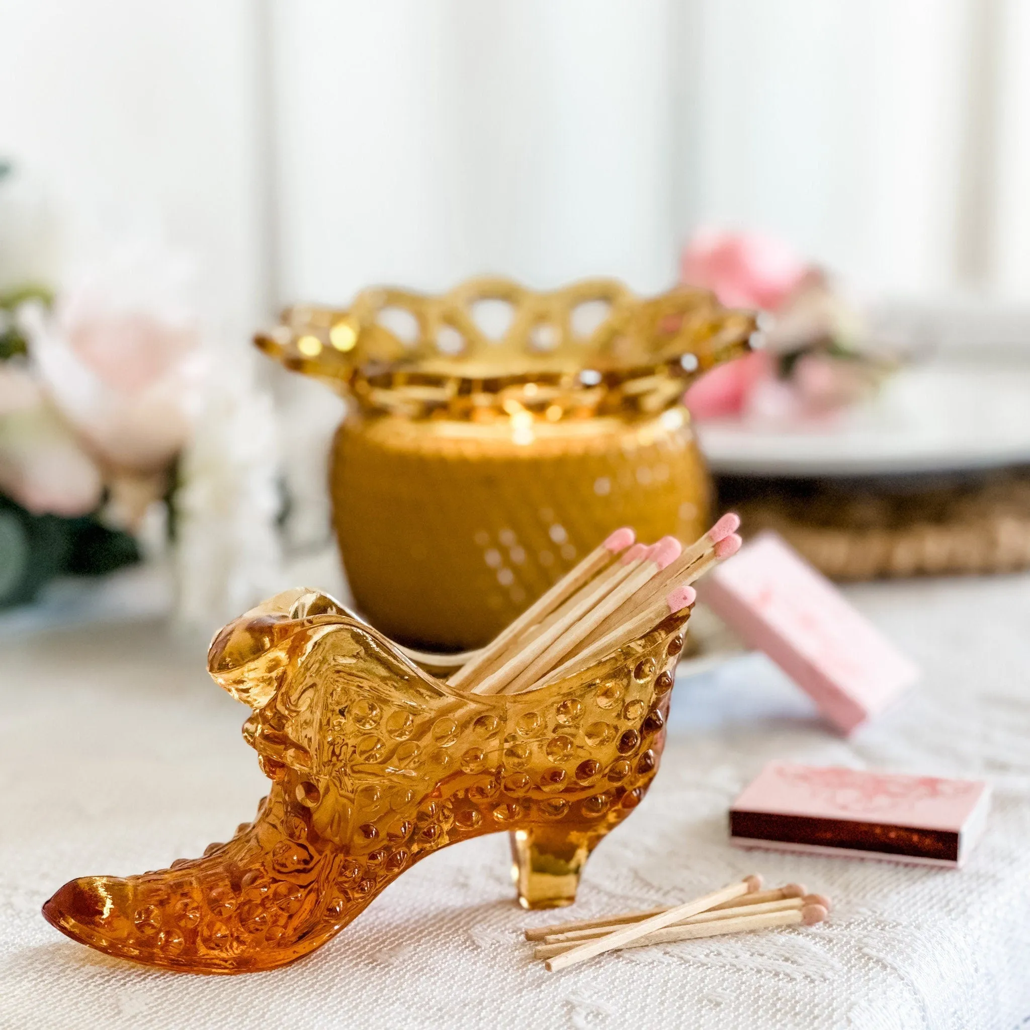 Fenton's Amber Hobnail Glass Slipper