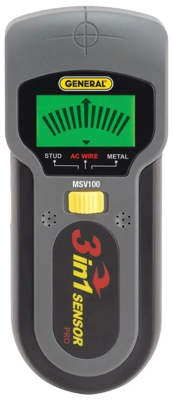 General MSV100 Stud/Voltage/Metal Detector, 9 V Battery, 1-1/2 in Detection, Detectable Material: Copper/Iron/Wood :EA: QUANTITY: 1