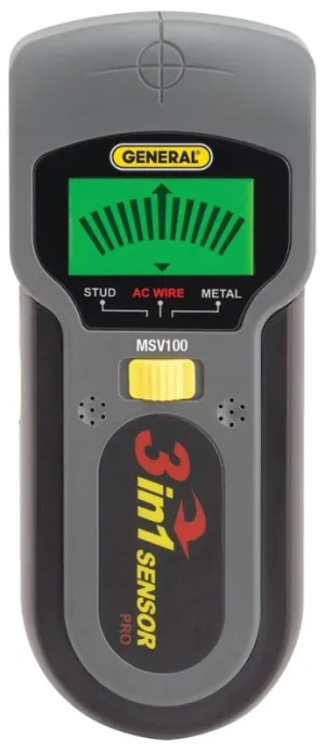 General MSV100 Stud/Voltage/Metal Detector, 9 V Battery, 1-1/2 in Detection, Detectable Material: Copper/Iron/Wood :EA: QUANTITY: 1