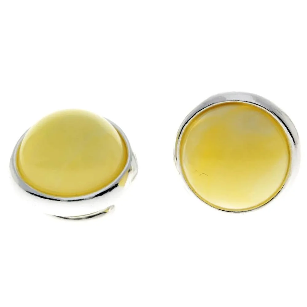 Genuine Round Baltic Amber and 925 Sterling Silver Clip-on Celtic Style Earrings - GL184