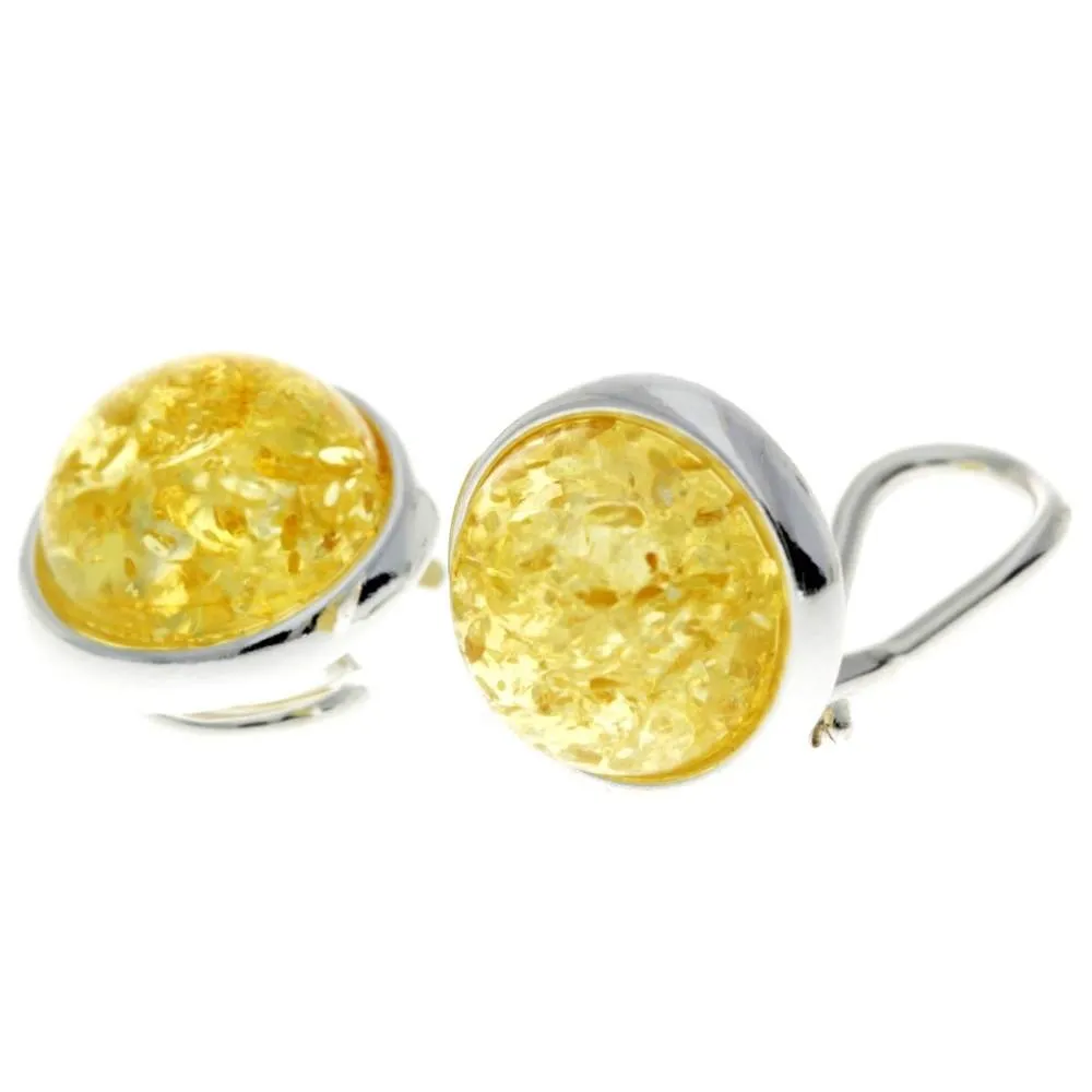 Genuine Round Baltic Amber and 925 Sterling Silver Clip-on Celtic Style Earrings - GL184
