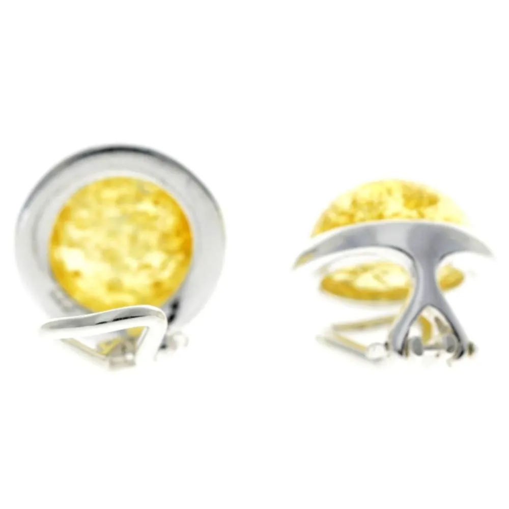 Genuine Round Baltic Amber and 925 Sterling Silver Clip-on Celtic Style Earrings - GL184