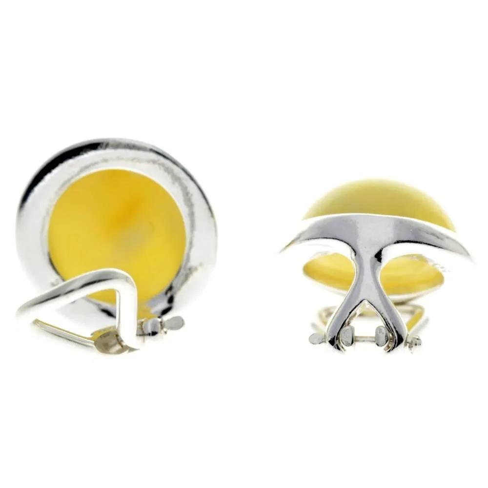 Genuine Round Baltic Amber and 925 Sterling Silver Clip-on Celtic Style Earrings - GL184