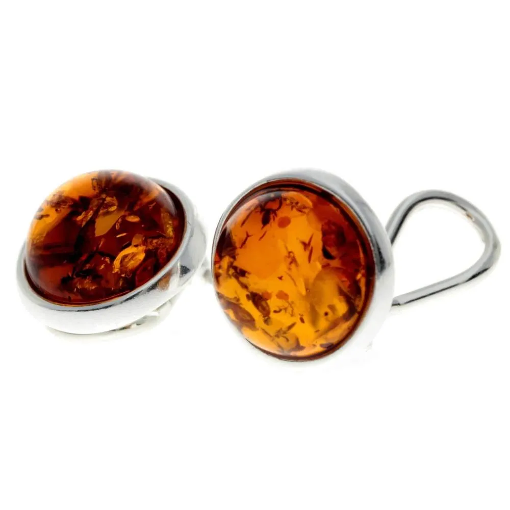 Genuine Round Baltic Amber and 925 Sterling Silver Clip-on Celtic Style Earrings - GL184