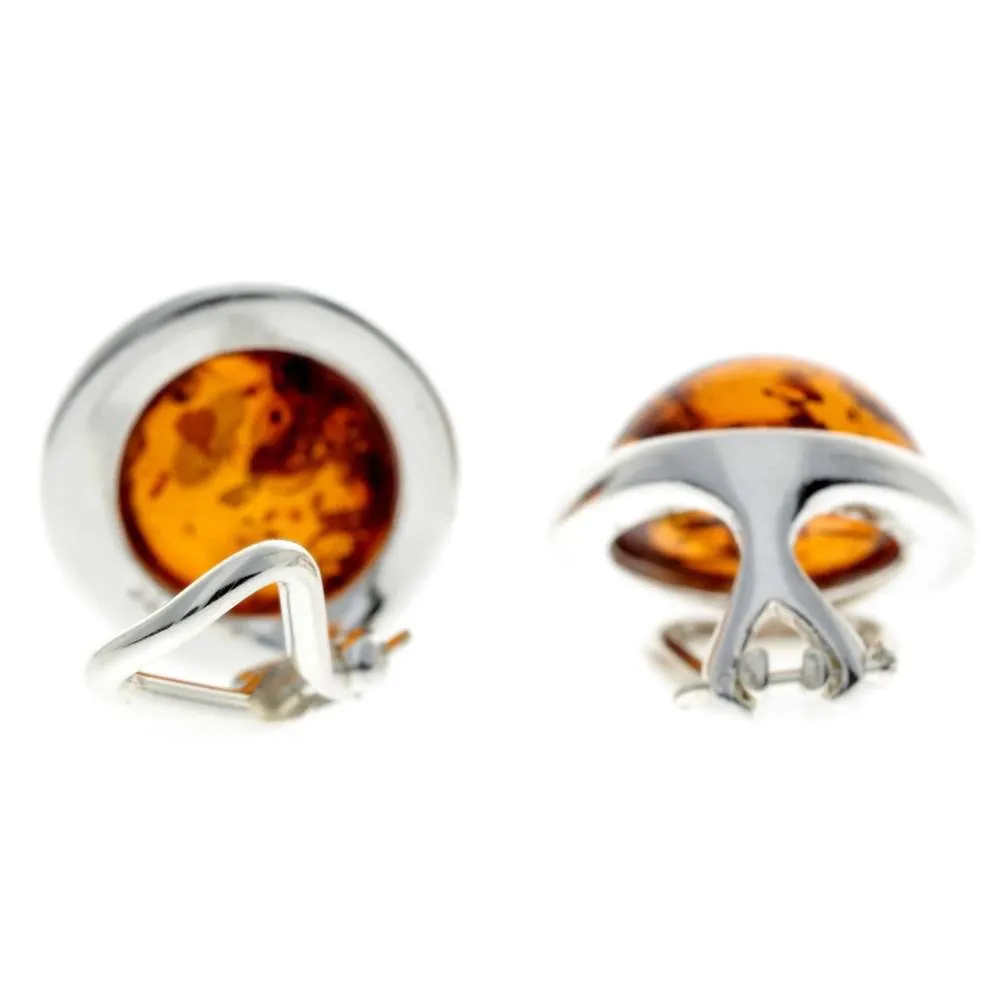 Genuine Round Baltic Amber and 925 Sterling Silver Clip-on Celtic Style Earrings - GL184