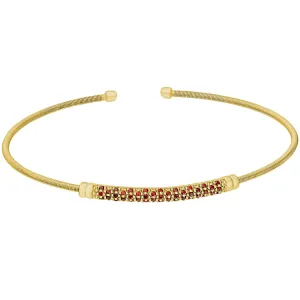 Gold Finish Sterling Silver Cable Cuff Bracelet with Three Rows of Simulated Ruby Birth Gems - July