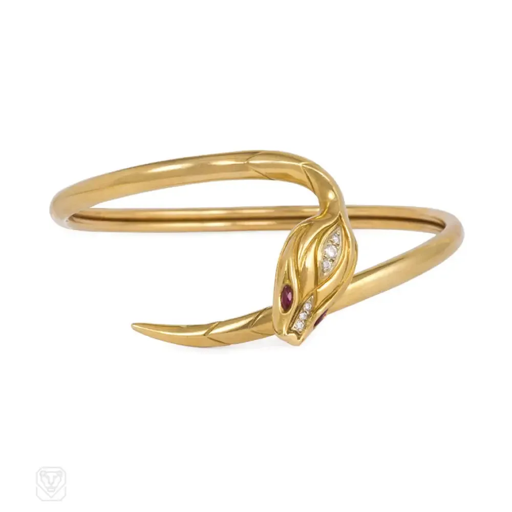 Gold serpent bangle, France