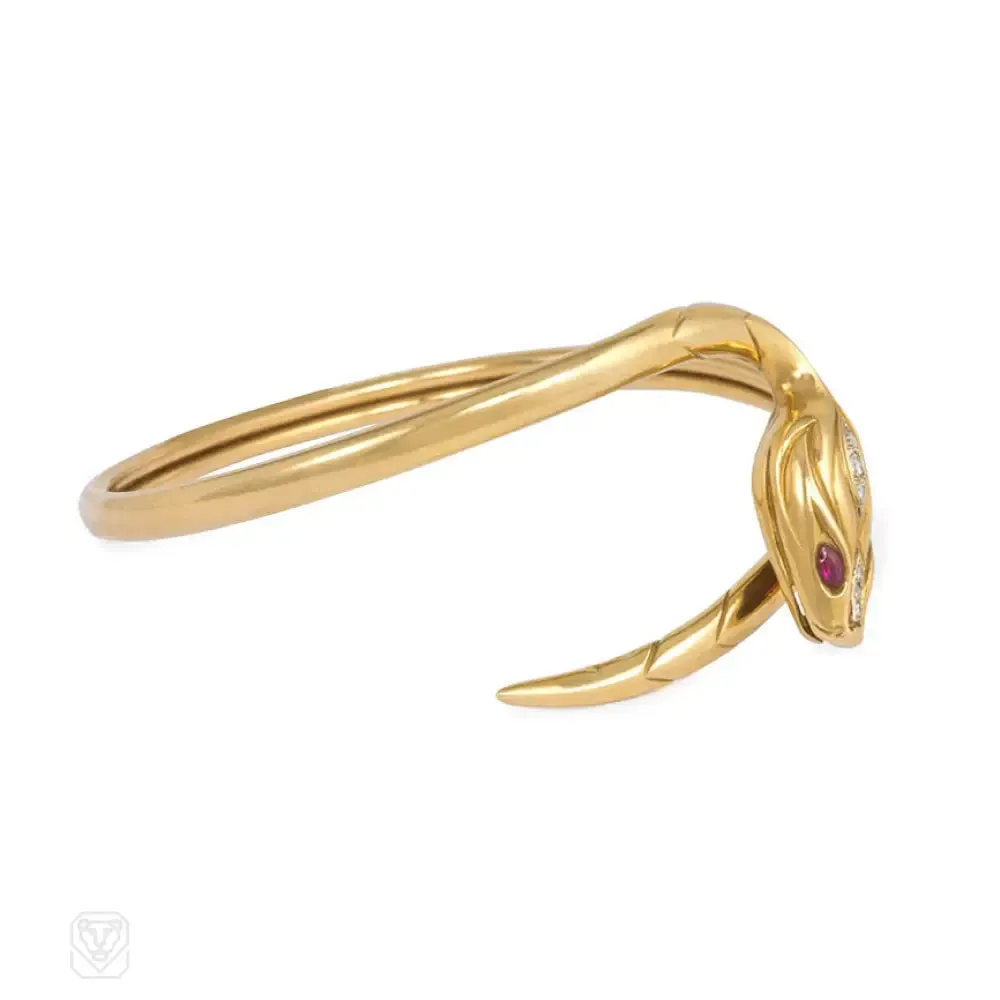 Gold serpent bangle, France
