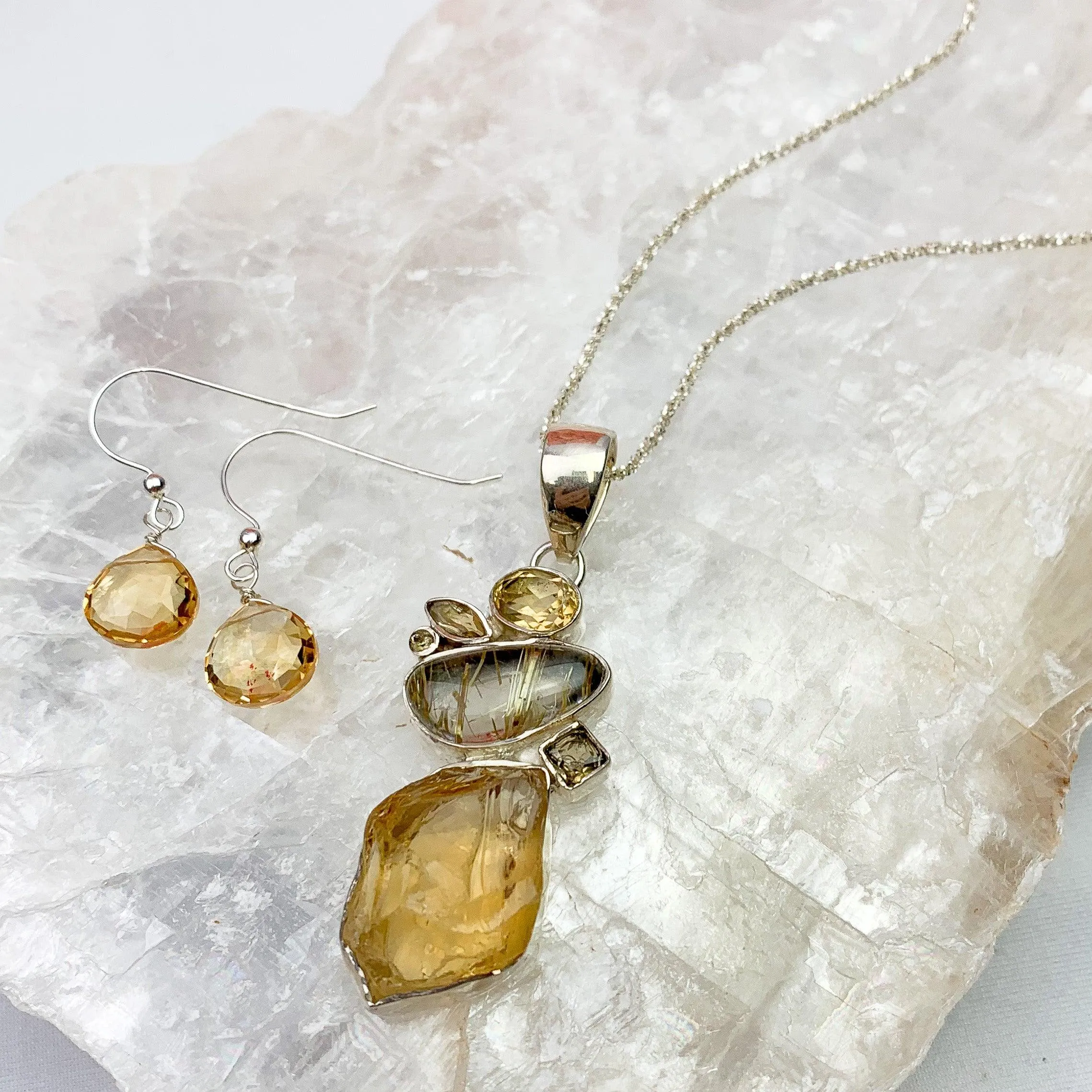 Golden Aura Rutilated Quartz & Citrine Pendant