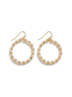 Gold/Pearl Beaded Hoop Earrings