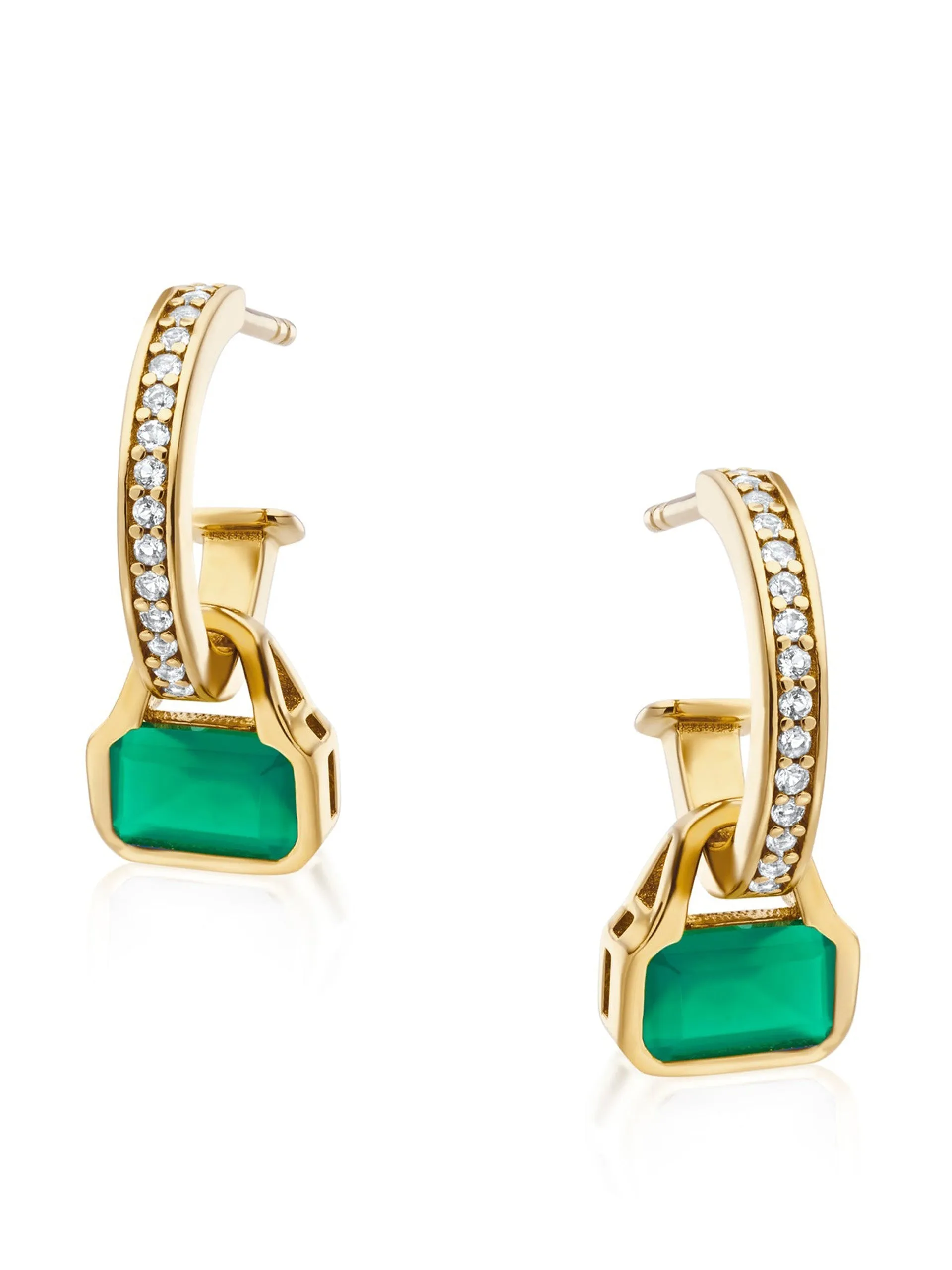 Green agate charms on white topaz hoops