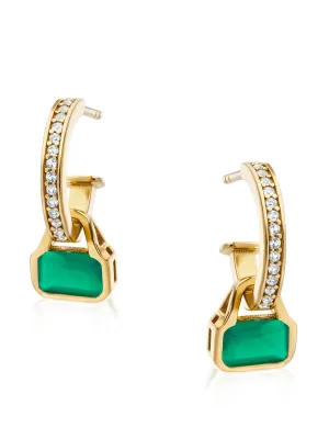 Green agate charms on white topaz hoops
