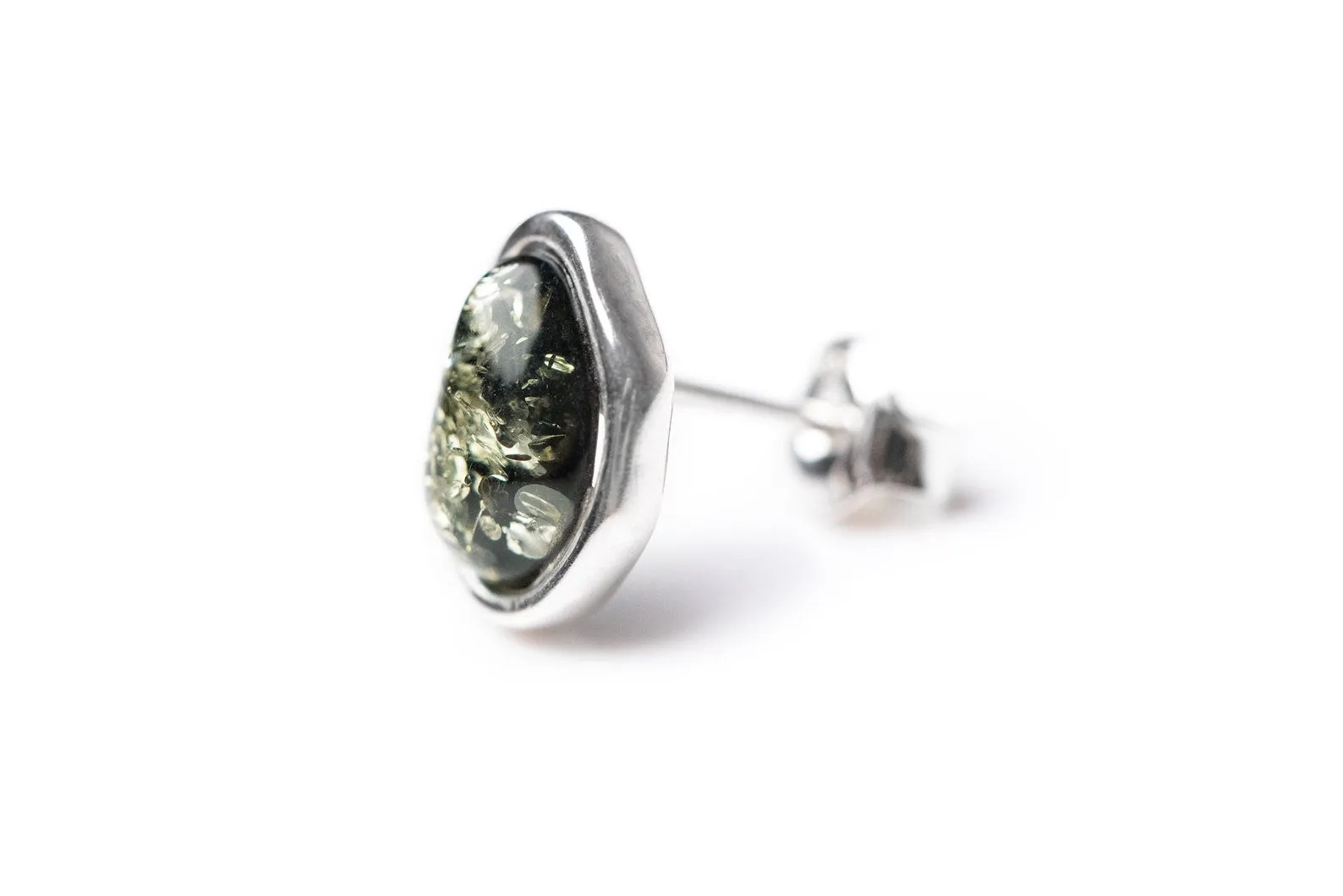 Green Amber ELEMENTS Stud Earrings - Baltic Beauty Jewellery
