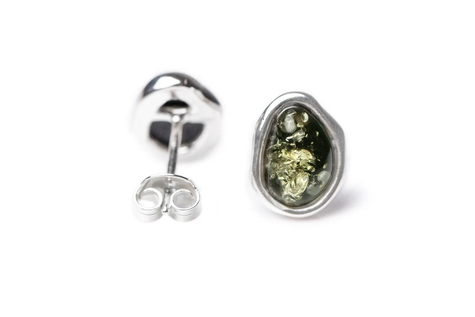 Green Amber ELEMENTS Stud Earrings - Baltic Beauty Jewellery