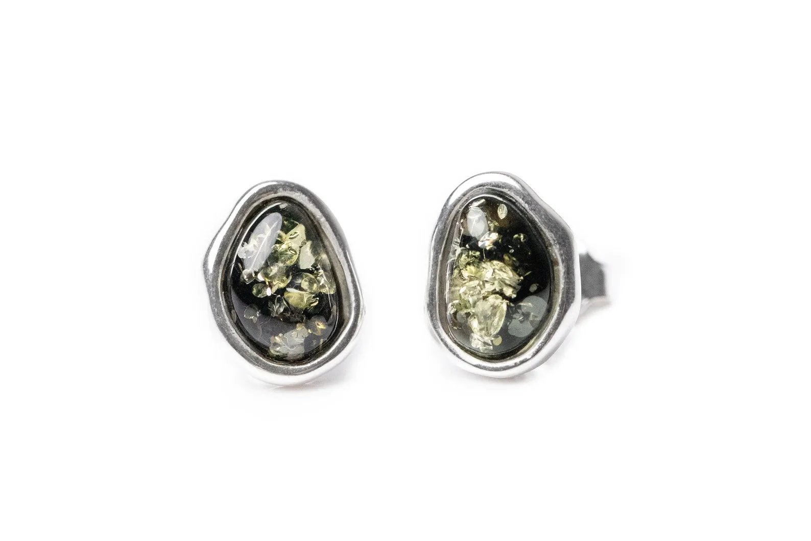 Green Amber ELEMENTS Stud Earrings - Baltic Beauty Jewellery