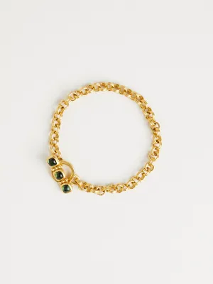 Green Tourmaline Double Link Chain Bracelet in 22k Yellow Gold