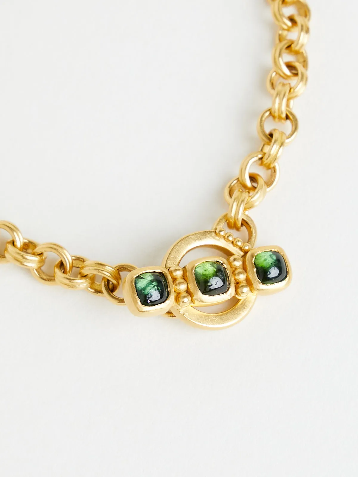 Green Tourmaline Double Link Chain Bracelet in 22k Yellow Gold