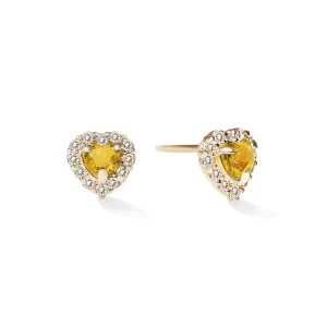 Heart Gemstone Halo Studs Citrine