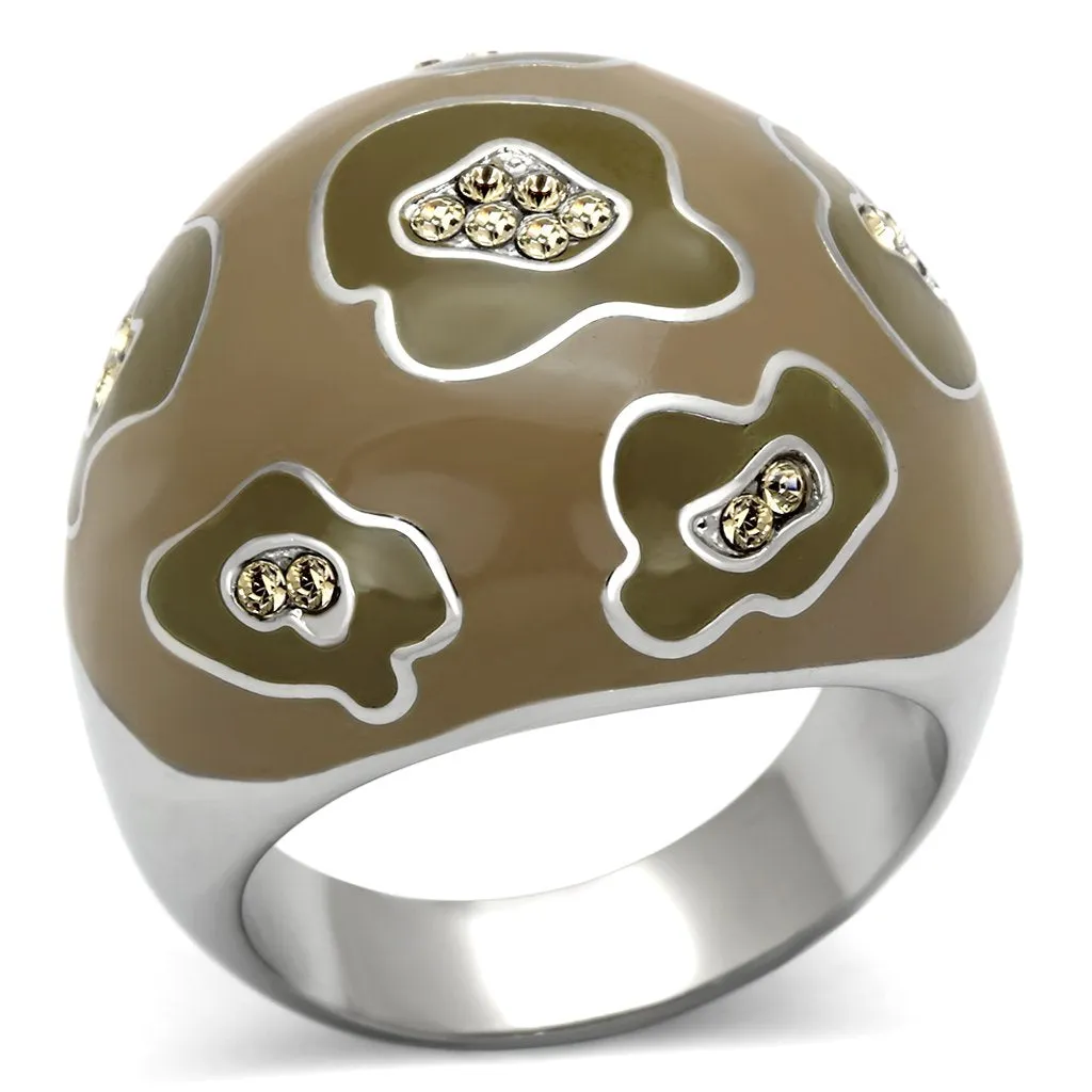 High polished (no plating) Stainless Steel Ring with Top Grade Crystal in Citrine Yellow for Women Style TK826