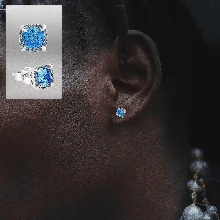 Iced Out Square Stud Diamond Earrings
