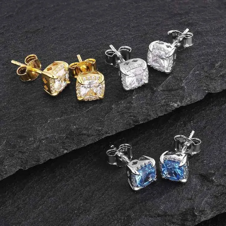 Iced Out Square Stud Diamond Earrings