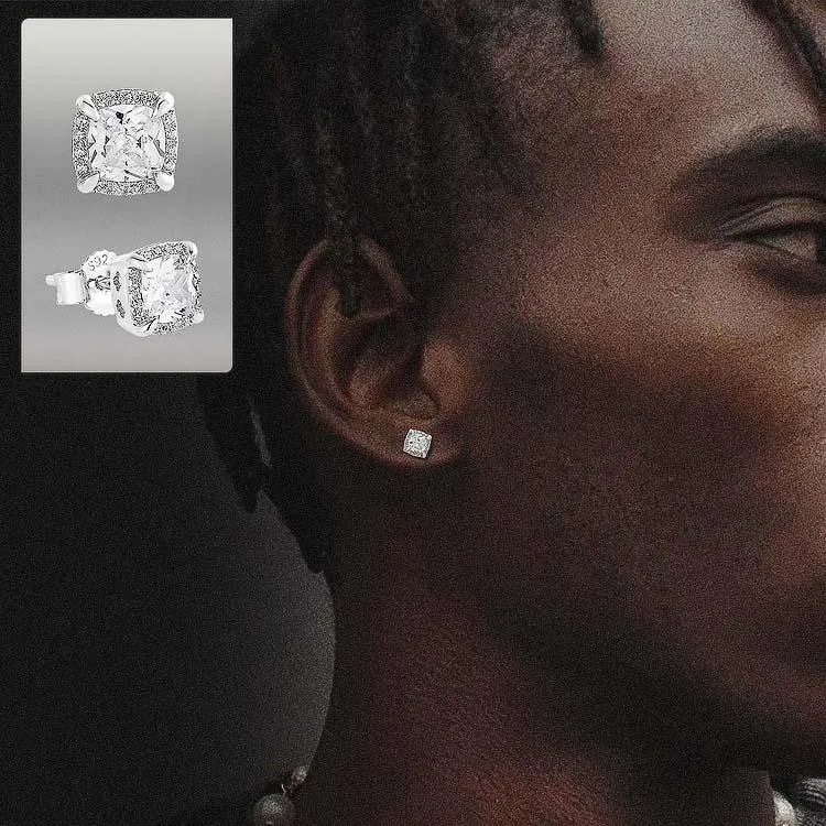 Iced Out Square Stud Diamond Earrings