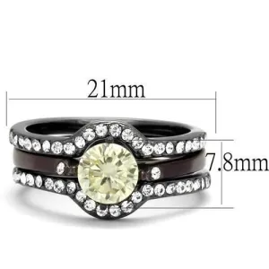 IP Light Black (IP Gun) & IP Dark Brown (IP coffee) Stainless Steel Ring with AAA Grade CZ in Citrine Yellow for Women Style TK1346DC