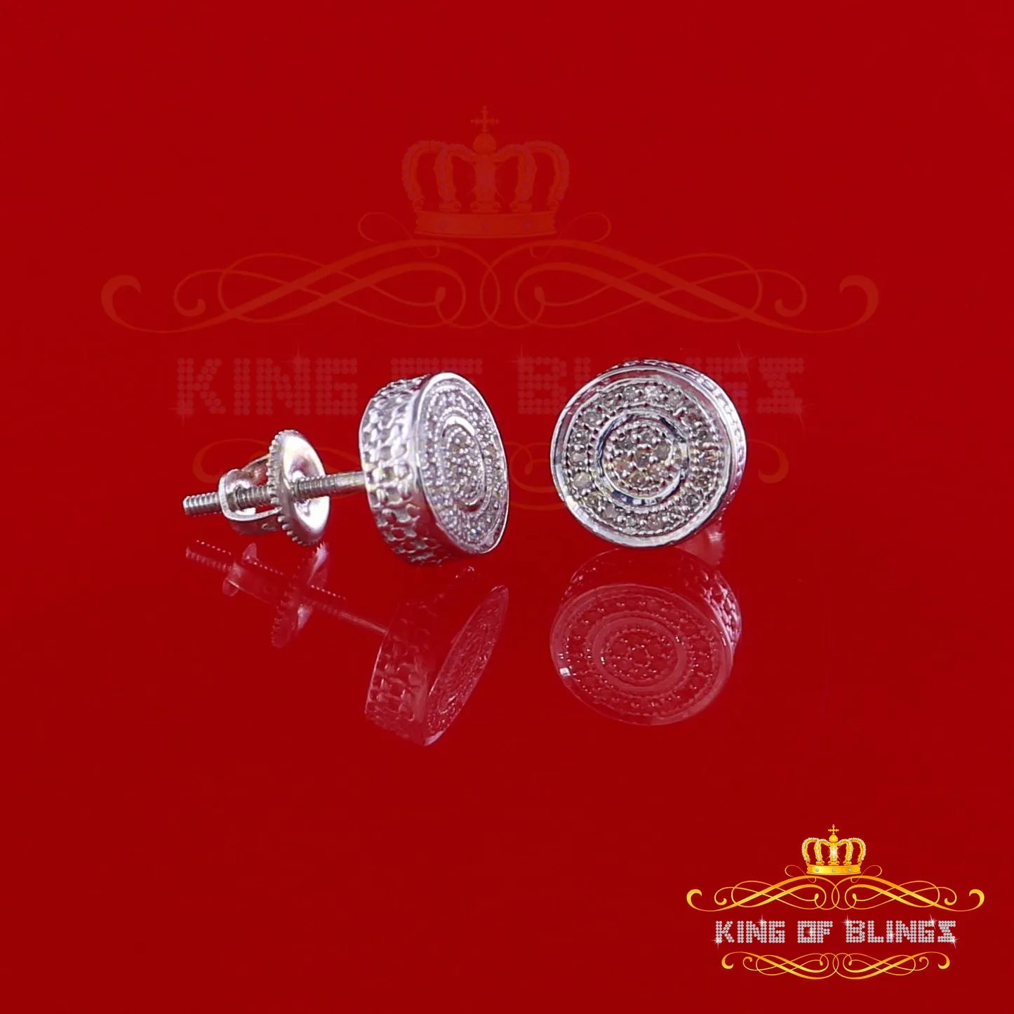 King Of Bling's 0.10ct Diamond 925 Sterling Silver White For Men's / Women's Round Style Earring