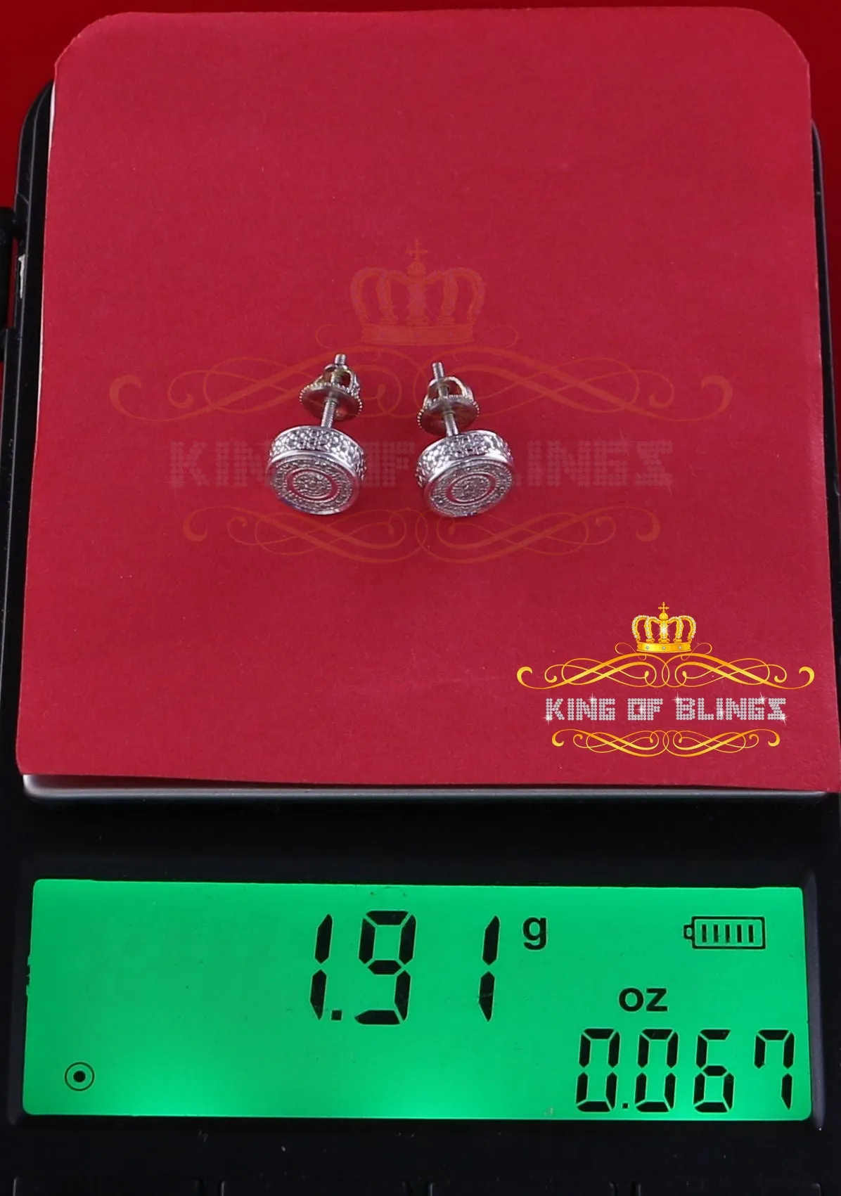 King Of Bling's 0.10ct Diamond 925 Sterling Silver White For Men's / Women's Round Style Earring
