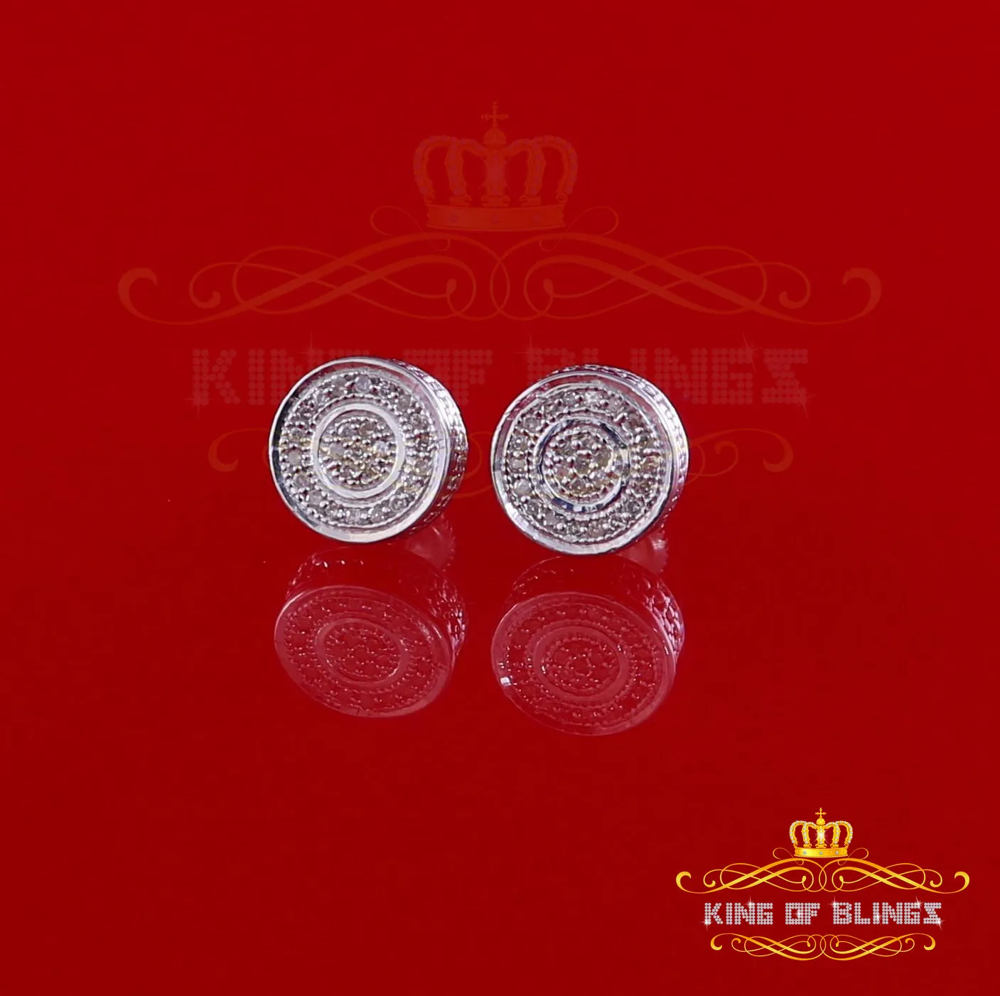 King Of Bling's 0.10ct Diamond 925 Sterling Silver White For Men's / Women's Round Style Earring