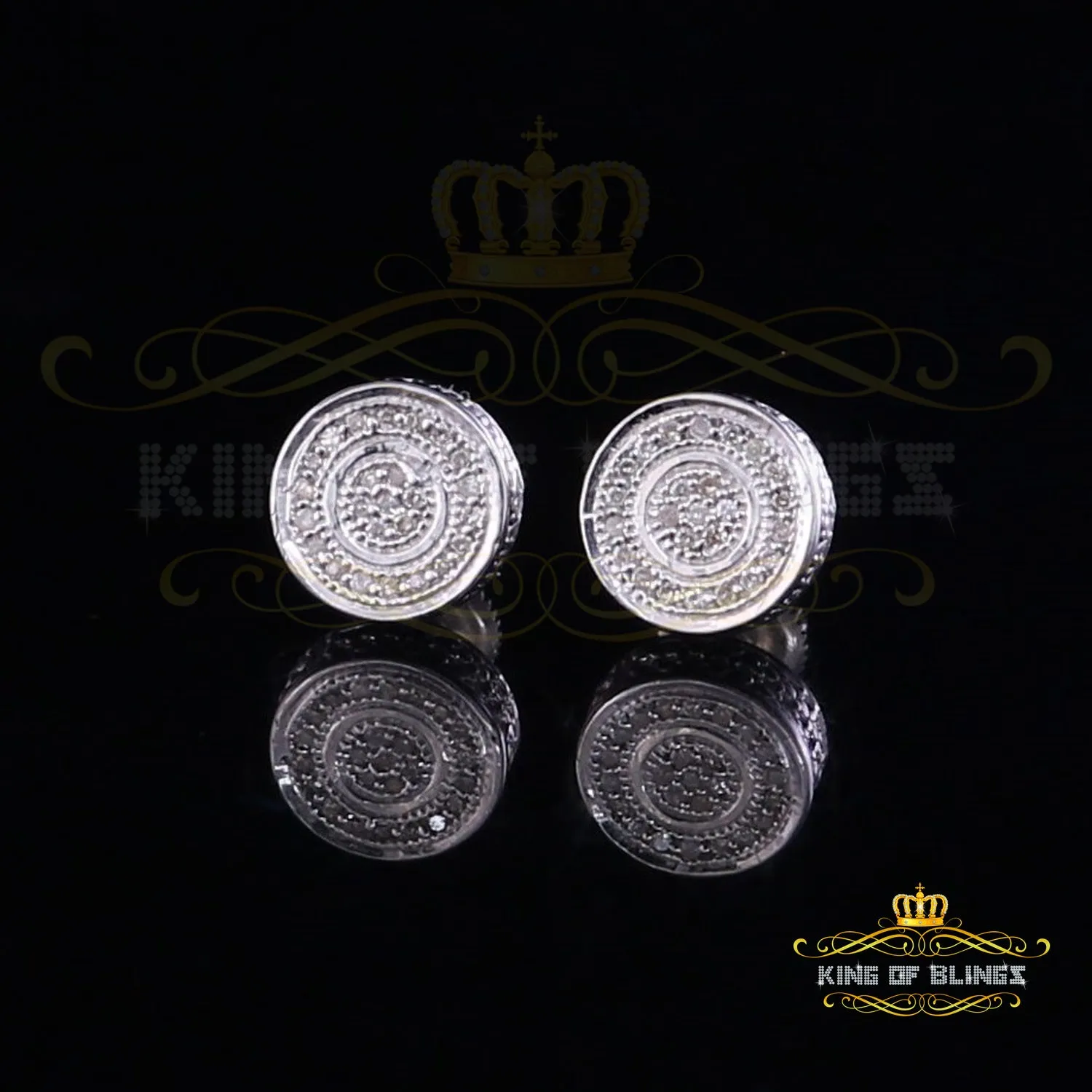 King Of Bling's 0.10ct Diamond 925 Sterling Silver White For Men's / Women's Round Style Earring