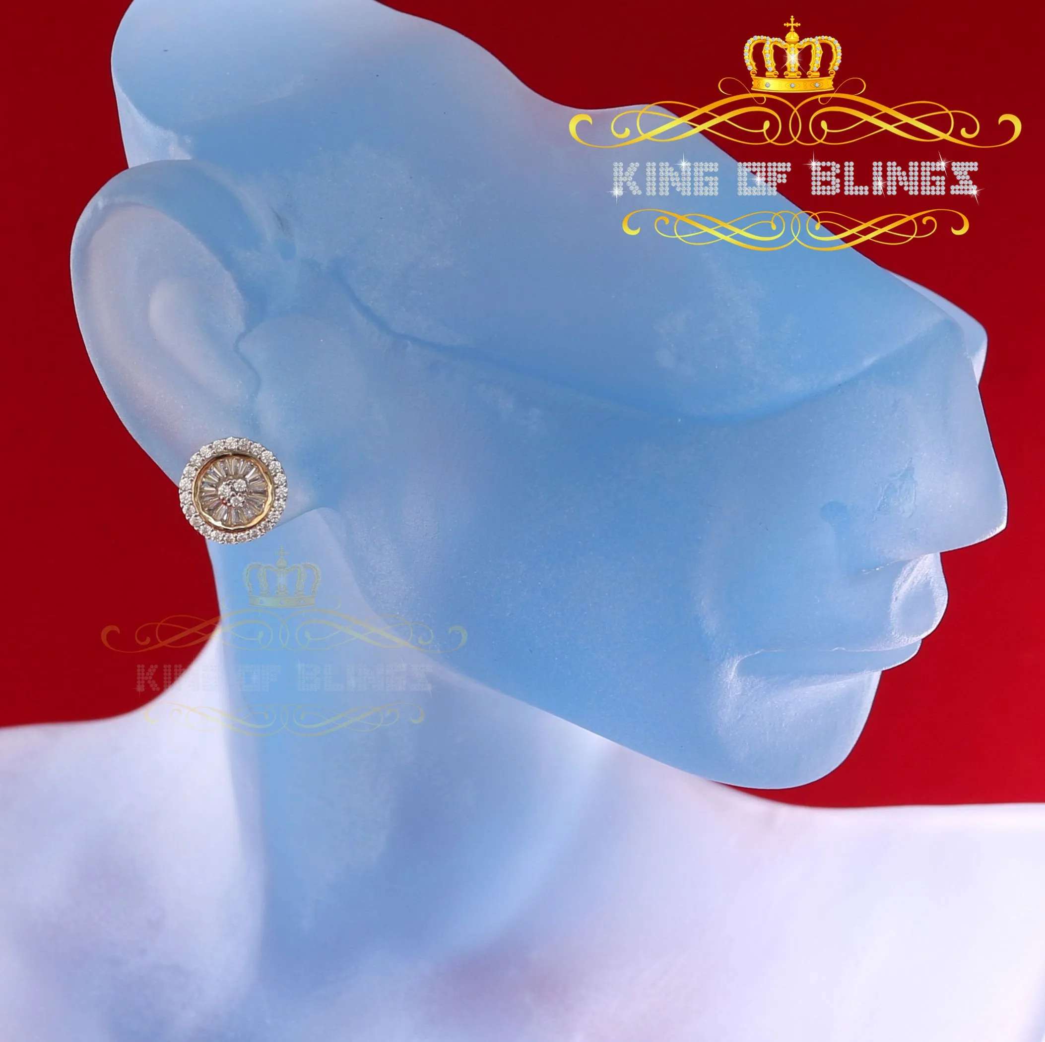 King of Bling's 0.52ct Cubic Zirconia 925 Yellow Silver Women's & Men's Hip Hop Round Earrings