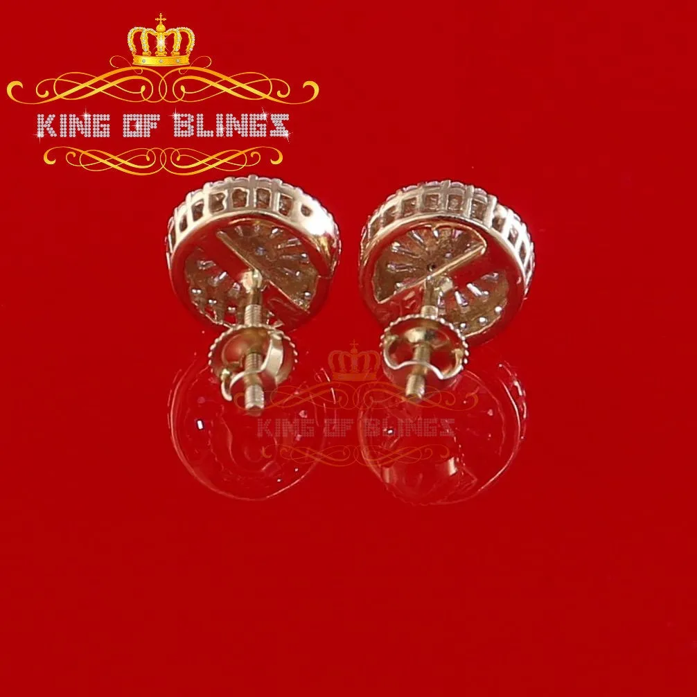 King of Bling's 0.52ct Cubic Zirconia 925 Yellow Silver Women's & Men's Hip Hop Round Earrings