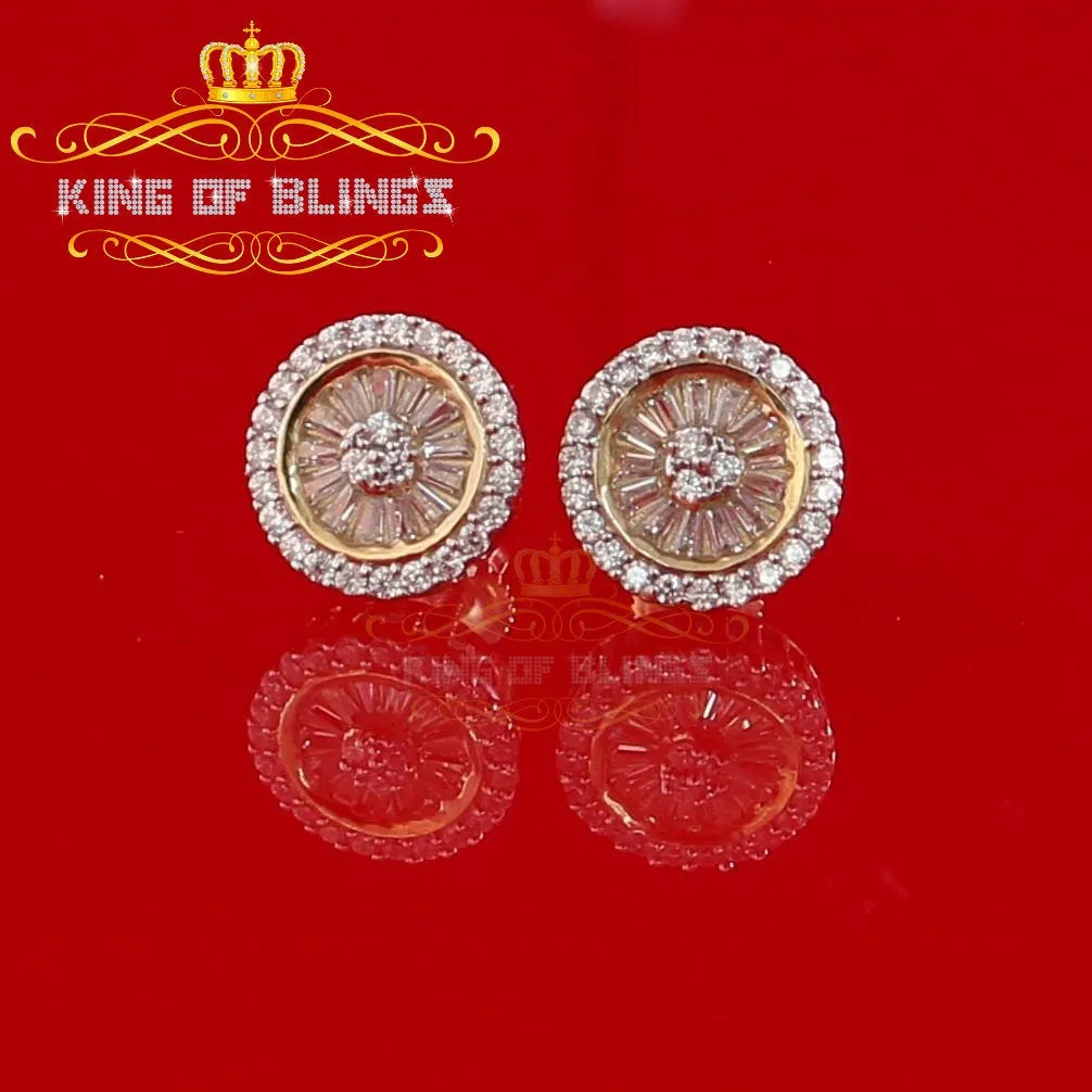 King of Bling's 0.52ct Cubic Zirconia 925 Yellow Silver Women's & Men's Hip Hop Round Earrings