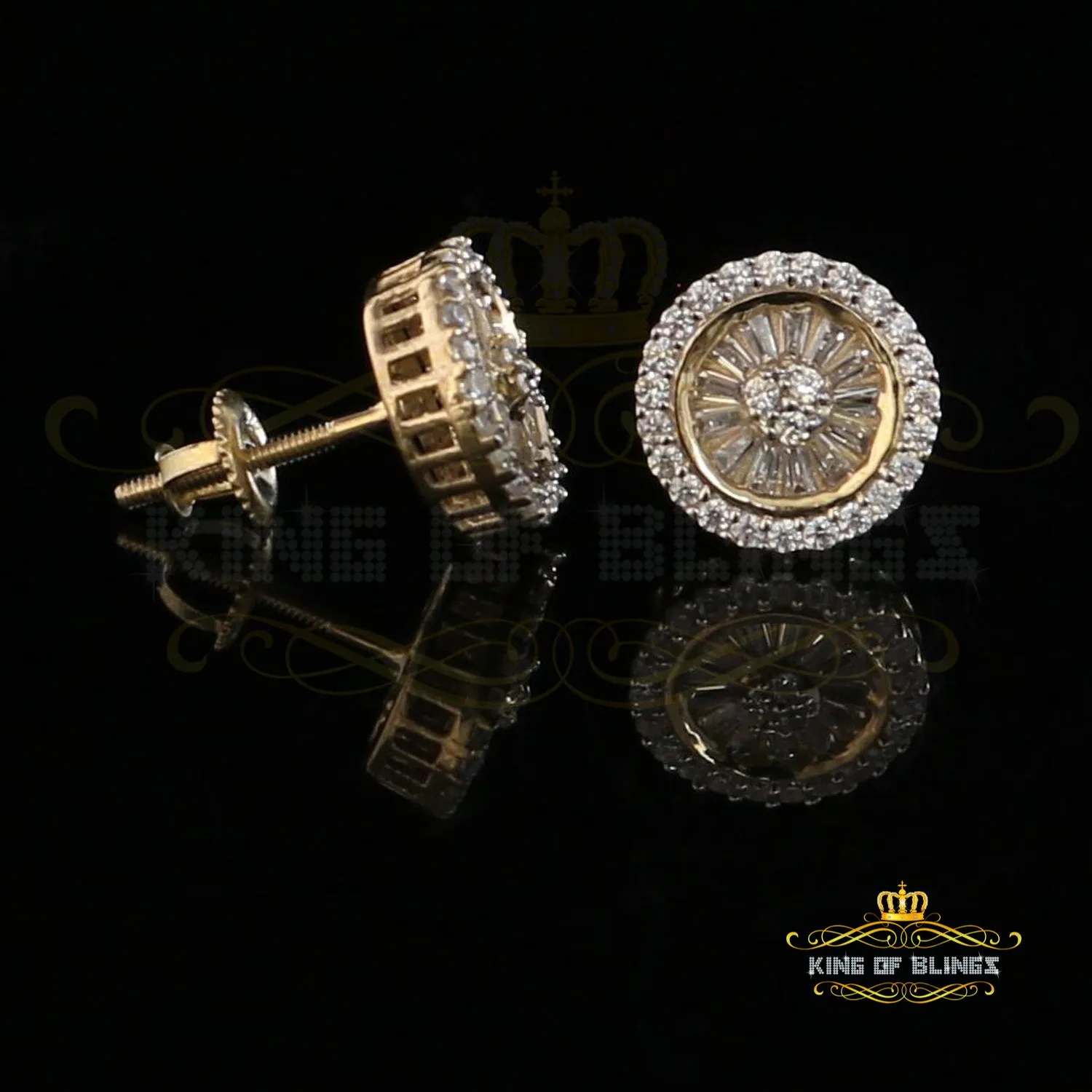 King of Bling's 0.52ct Cubic Zirconia 925 Yellow Silver Women's & Men's Hip Hop Round Earrings