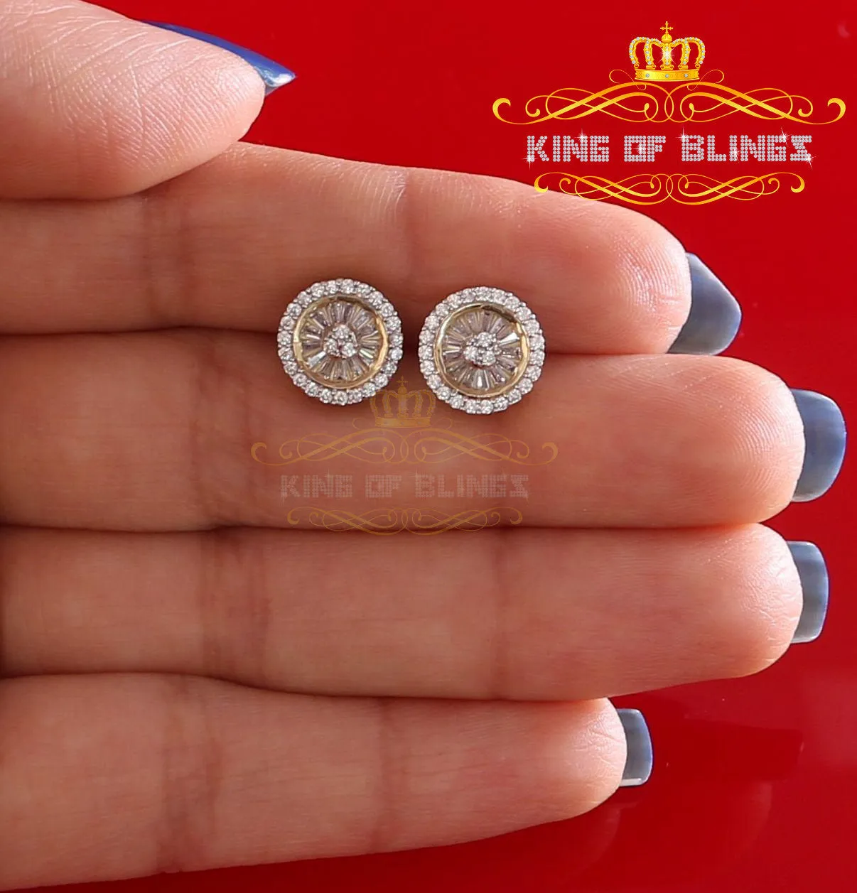 King of Bling's 0.52ct Cubic Zirconia 925 Yellow Silver Women's & Men's Hip Hop Round Earrings