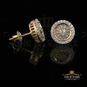 King of Bling's 0.52ct Cubic Zirconia 925 Yellow Silver Women's & Men's Hip Hop Round Earrings