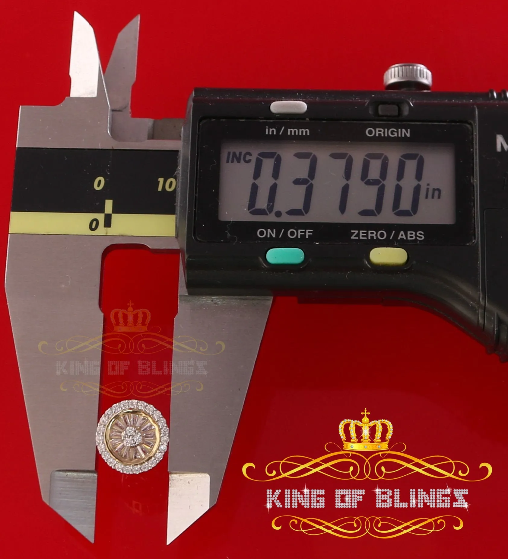 King of Bling's 0.52ct Cubic Zirconia 925 Yellow Silver Women's & Men's Hip Hop Round Earrings