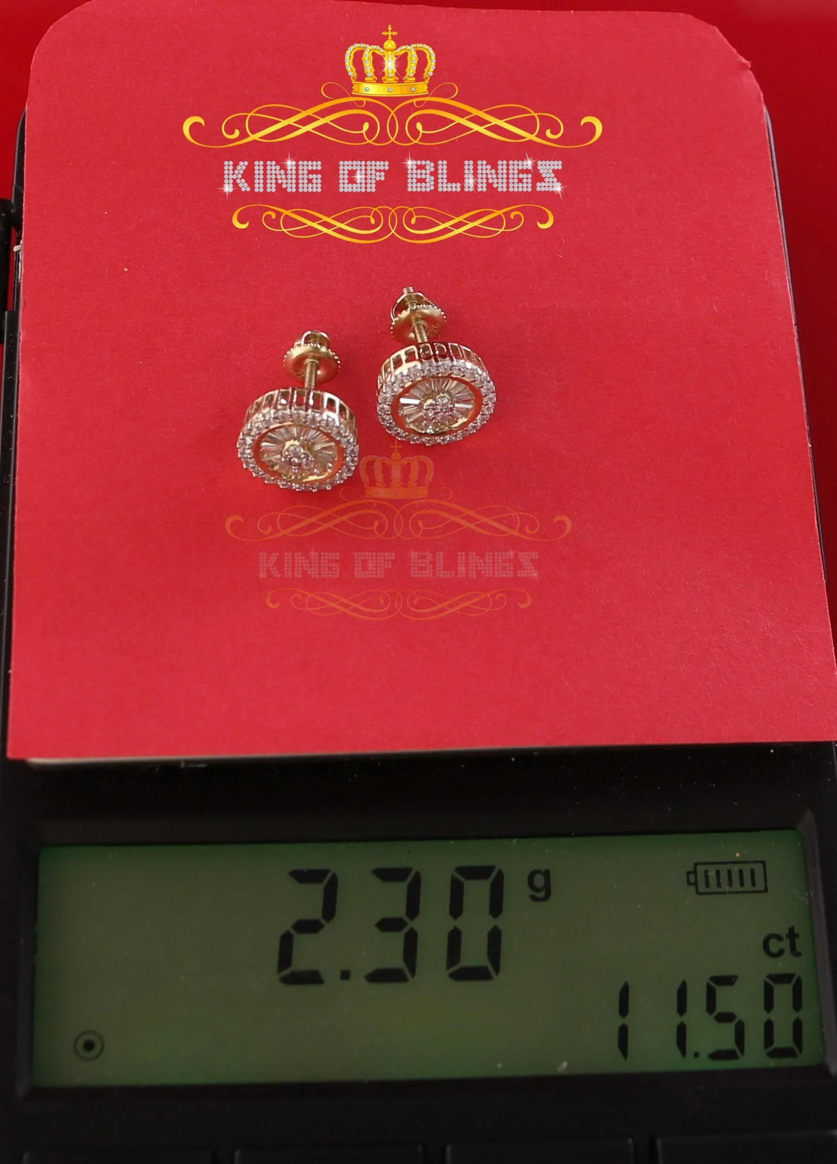 King of Bling's 0.52ct Cubic Zirconia 925 Yellow Silver Women's & Men's Hip Hop Round Earrings