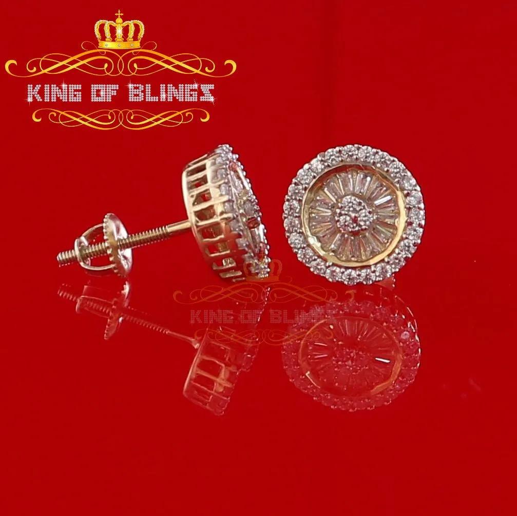 King of Bling's 0.52ct Cubic Zirconia 925 Yellow Silver Women's & Men's Hip Hop Round Earrings