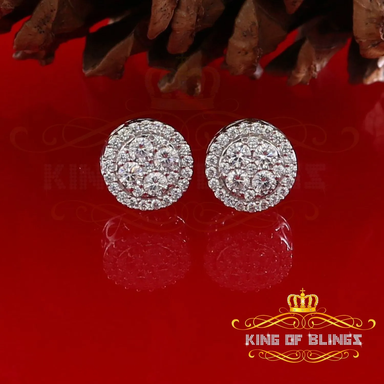 King  of Bling's 925 White Silver 1.00ct Moissanite Women's & Men's Hip Hop Round Earrings